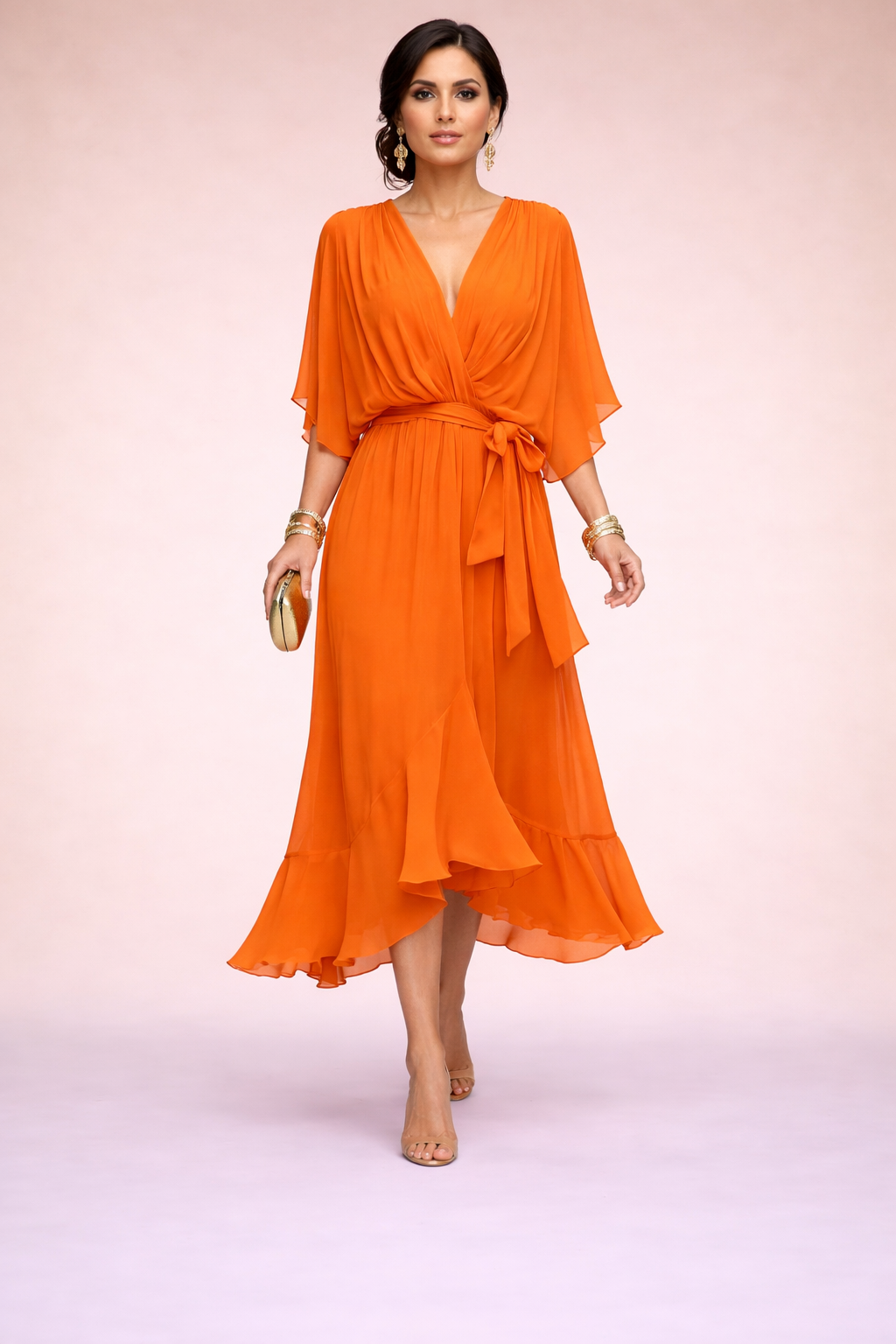 Vestido de Chiffon de Alta Costura con Escote en V