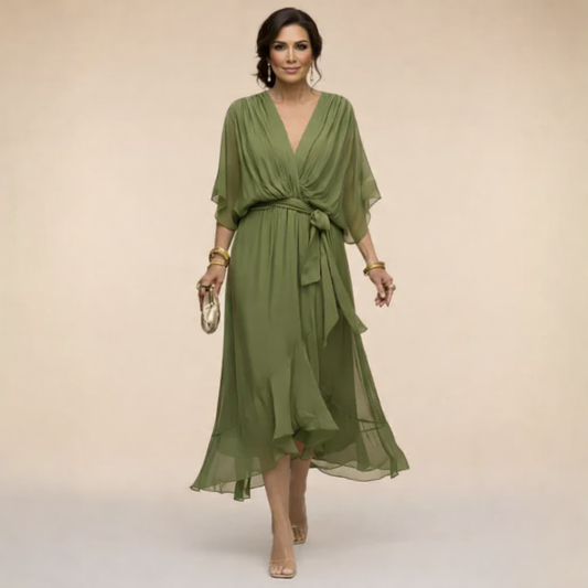 Vestido de Chiffon de Alta Costura con Escote en V