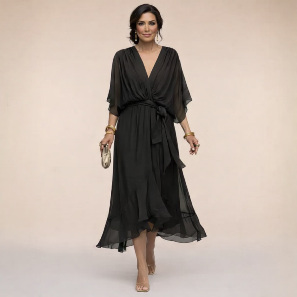 Vestido de Chiffon de Alta Costura con Escote en V