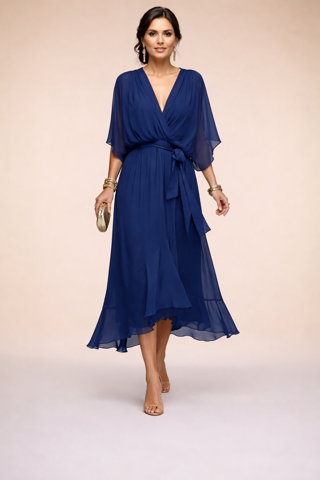 Vestido de Chiffon de Alta Costura con Escote en V