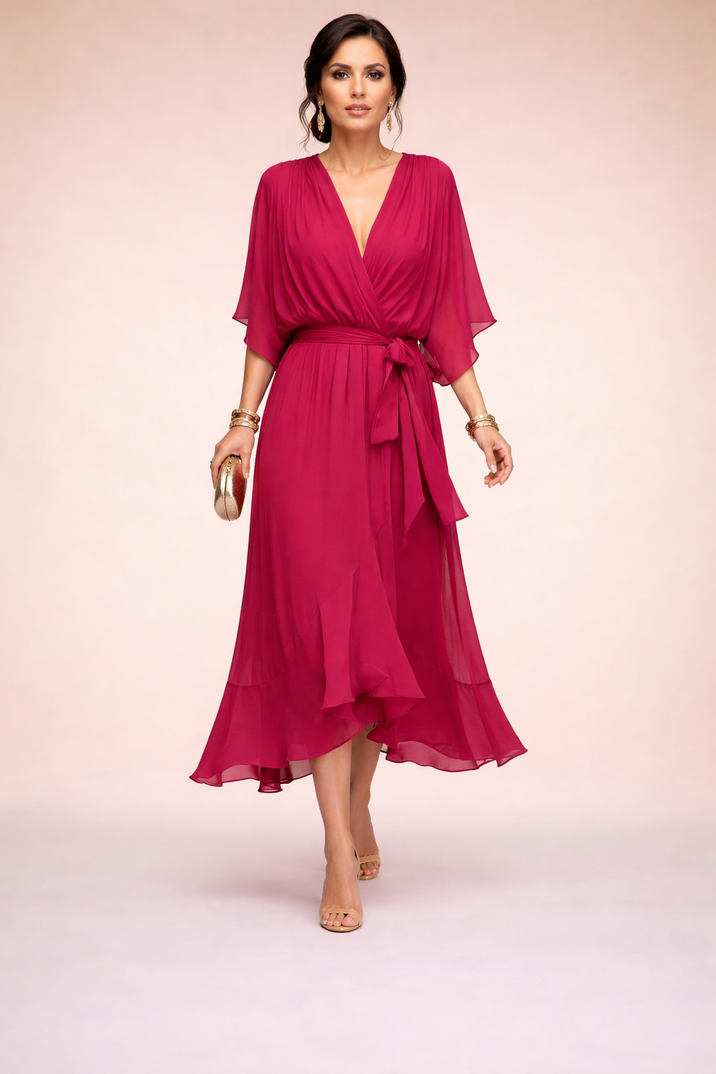 Vestido de Chiffon de Alta Costura con Escote en V