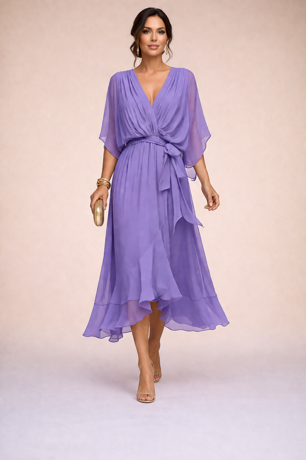 Vestido de Chiffon de Alta Costura con Escote en V