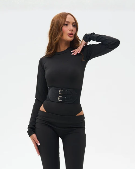 Cinturón Corset Negro con Doble Hebilla Ajustable