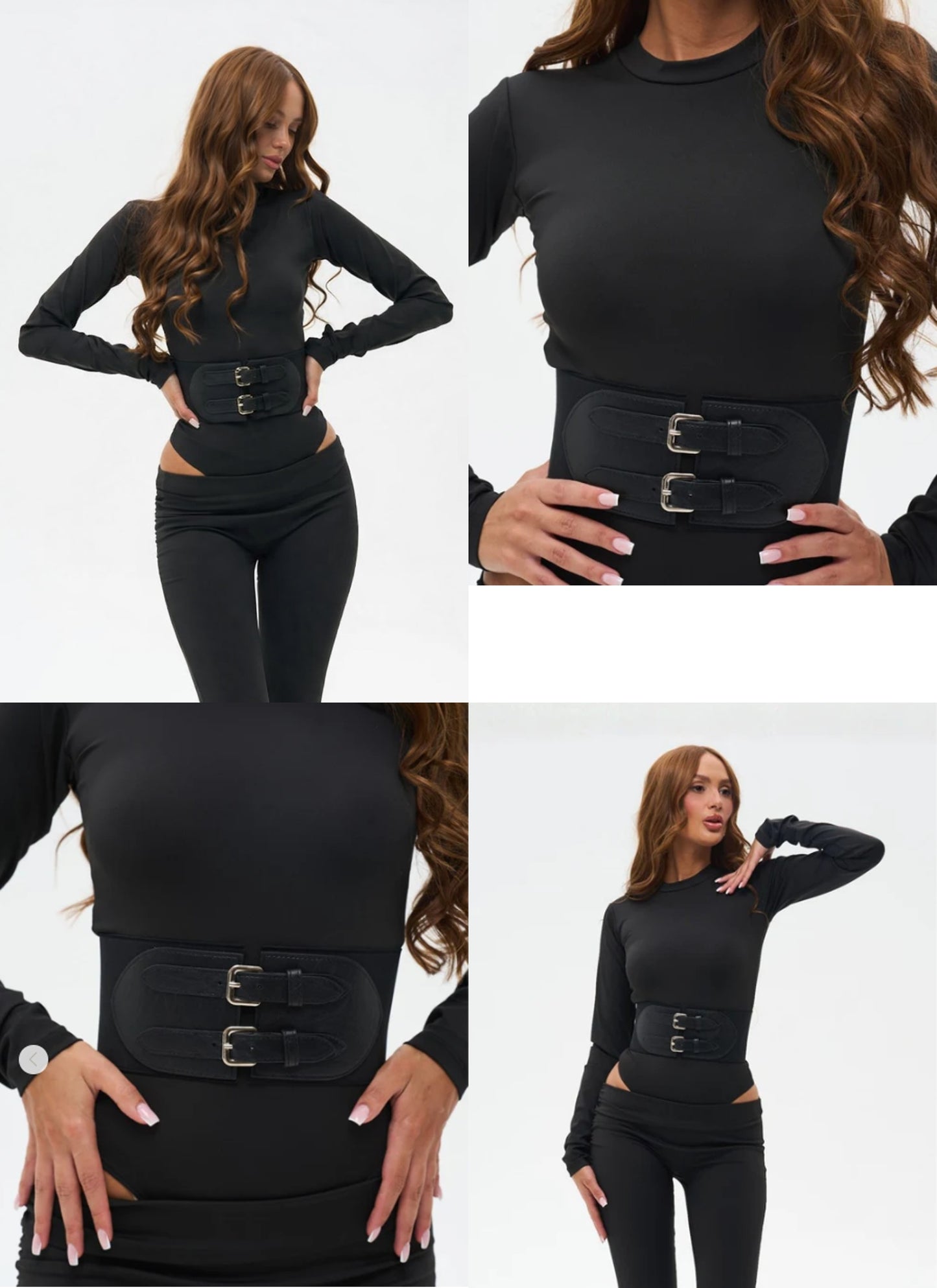 Cinturón Corset Negro con Doble Hebilla Ajustable